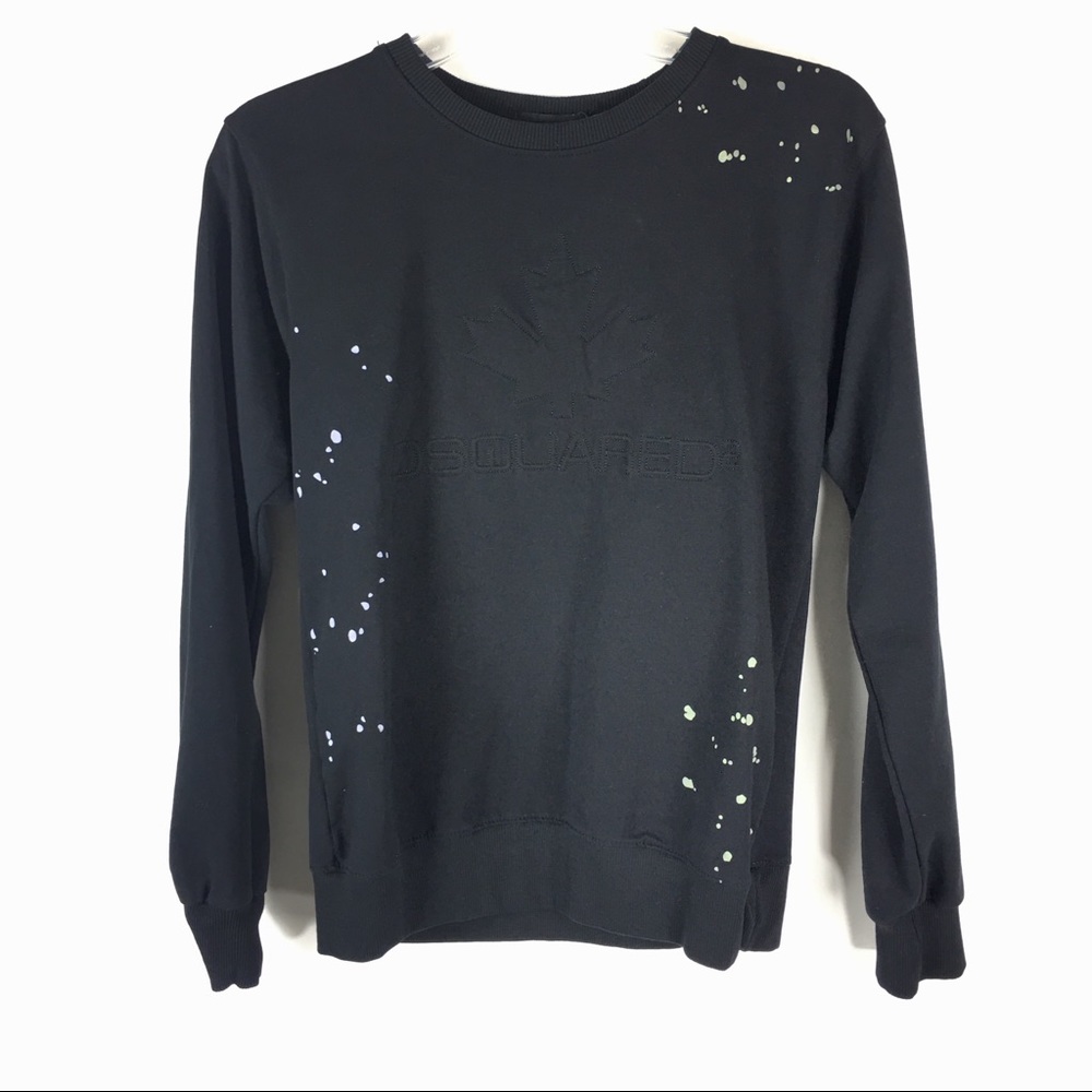New Dsquared2 Black Logo Sleeve Paint Splatter